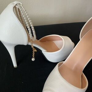 SHEIN White Heels with Crystal Embellishments